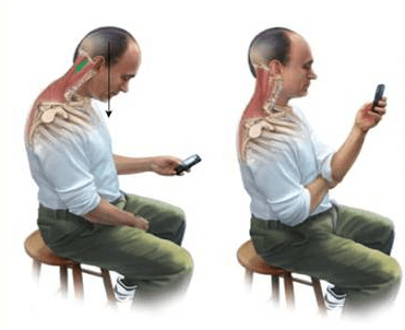 picture showing man using phone with both good and bad posture